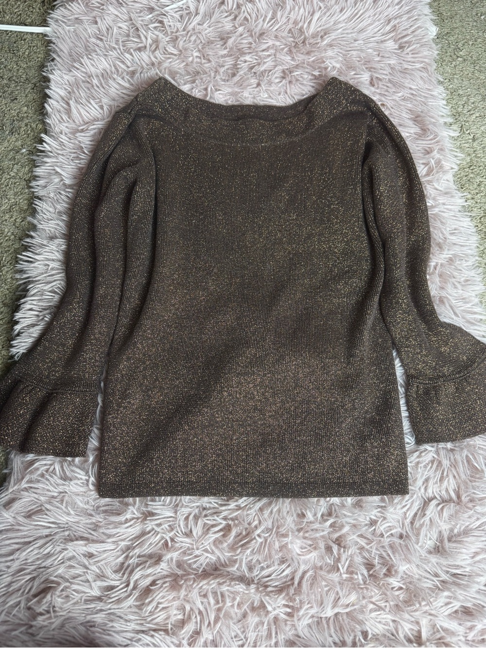 Vintage Joseph A Qu’est-ce Que C’est silk Metallic ball sleeve sweater gold bron